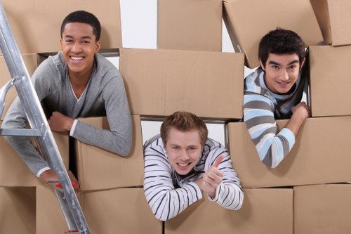 Office relocation planning in Hendon with moving boxes and desks