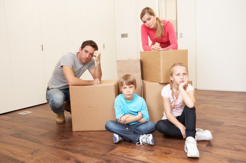 Packed boxes and furniture prepared for home removals in Hendon